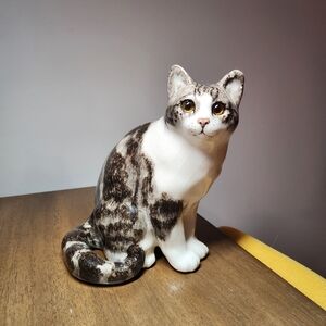 Winstanley Glass Eyed Ceramic Tabby Cat, Size 3, Sitting